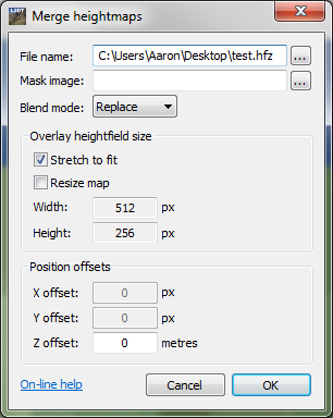 The 'merge heightmap' window